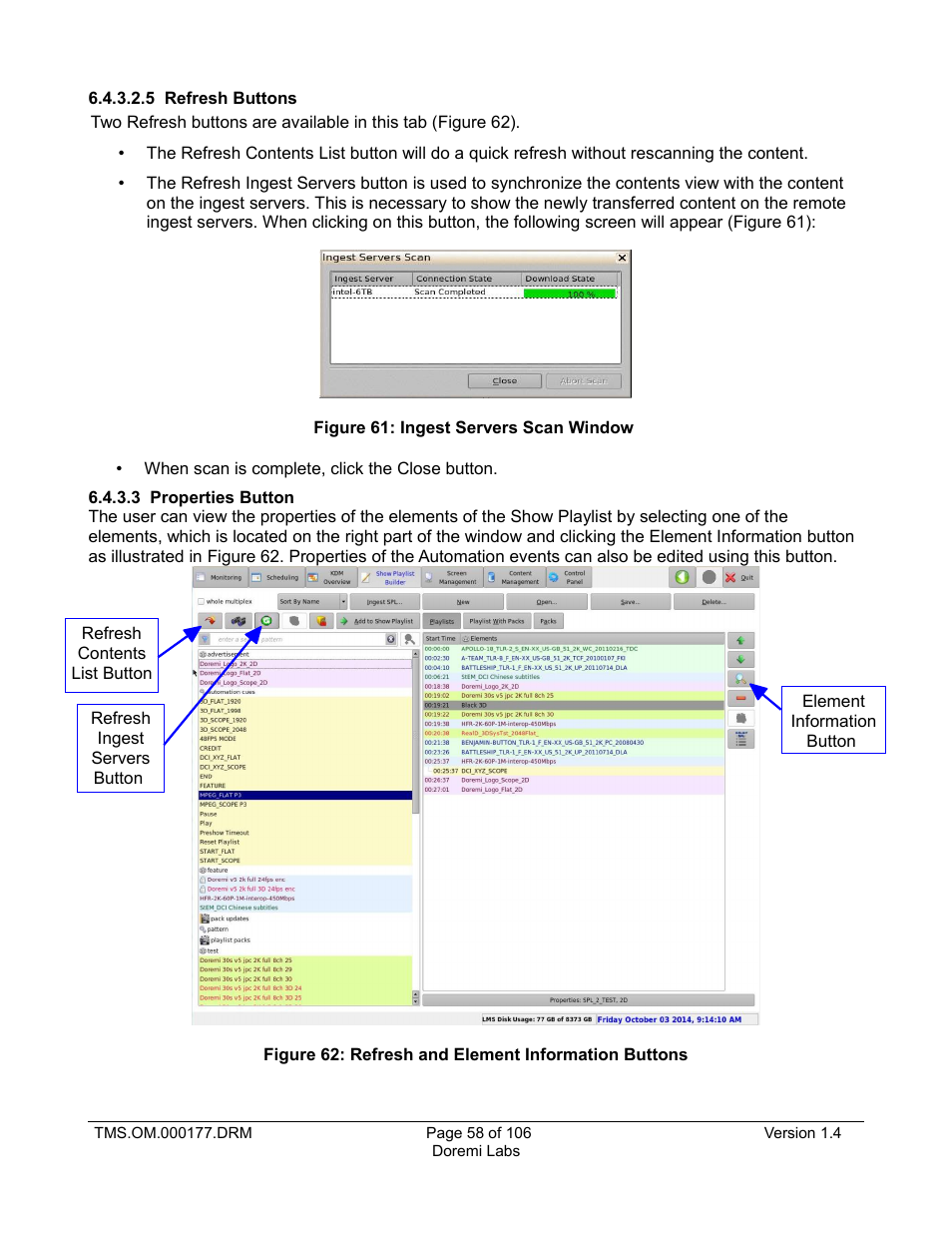 5 refresh buttons, 3 properties button | Doremi TMS User Manual | Page 58 / 106
