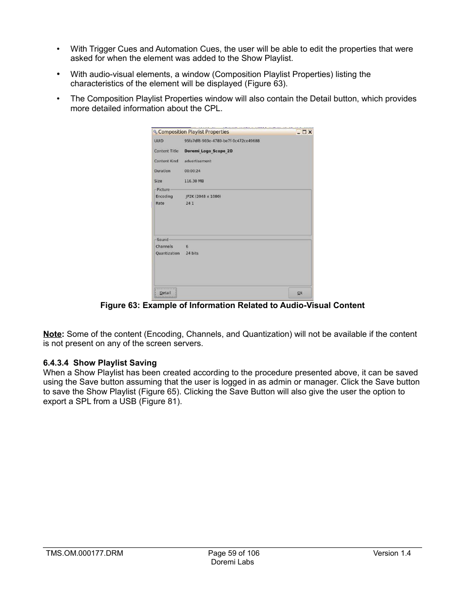 4 show playlist saving | Doremi TMS User Manual | Page 59 / 106