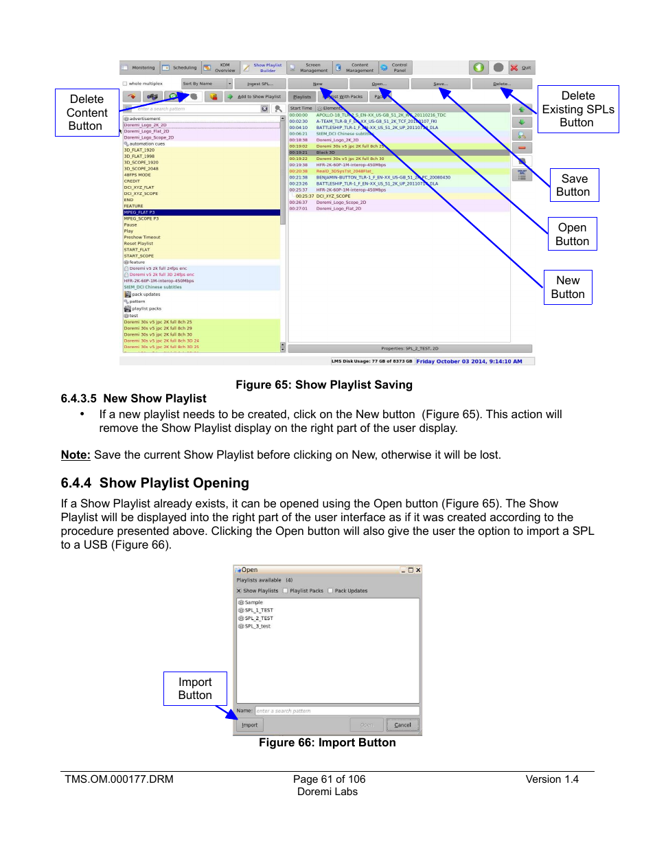 5 new show playlist, 4 show playlist opening | Doremi TMS User Manual | Page 61 / 106