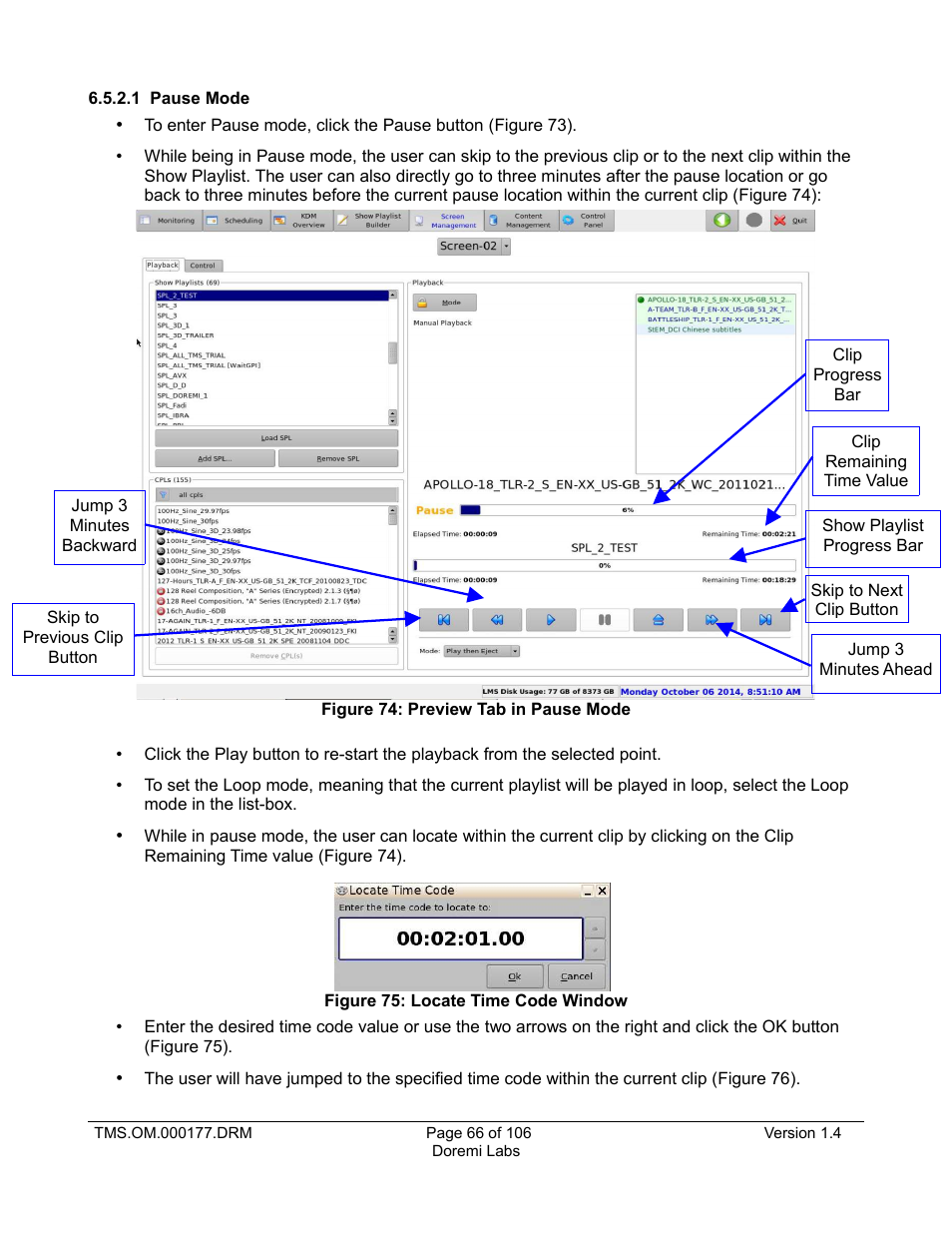 1 pause mode | Doremi TMS User Manual | Page 66 / 106