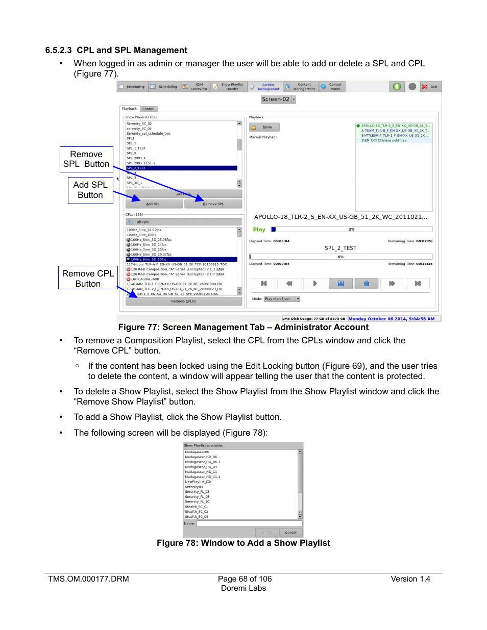 3 cpl and spl management | Doremi TMS User Manual | Page 68 / 106