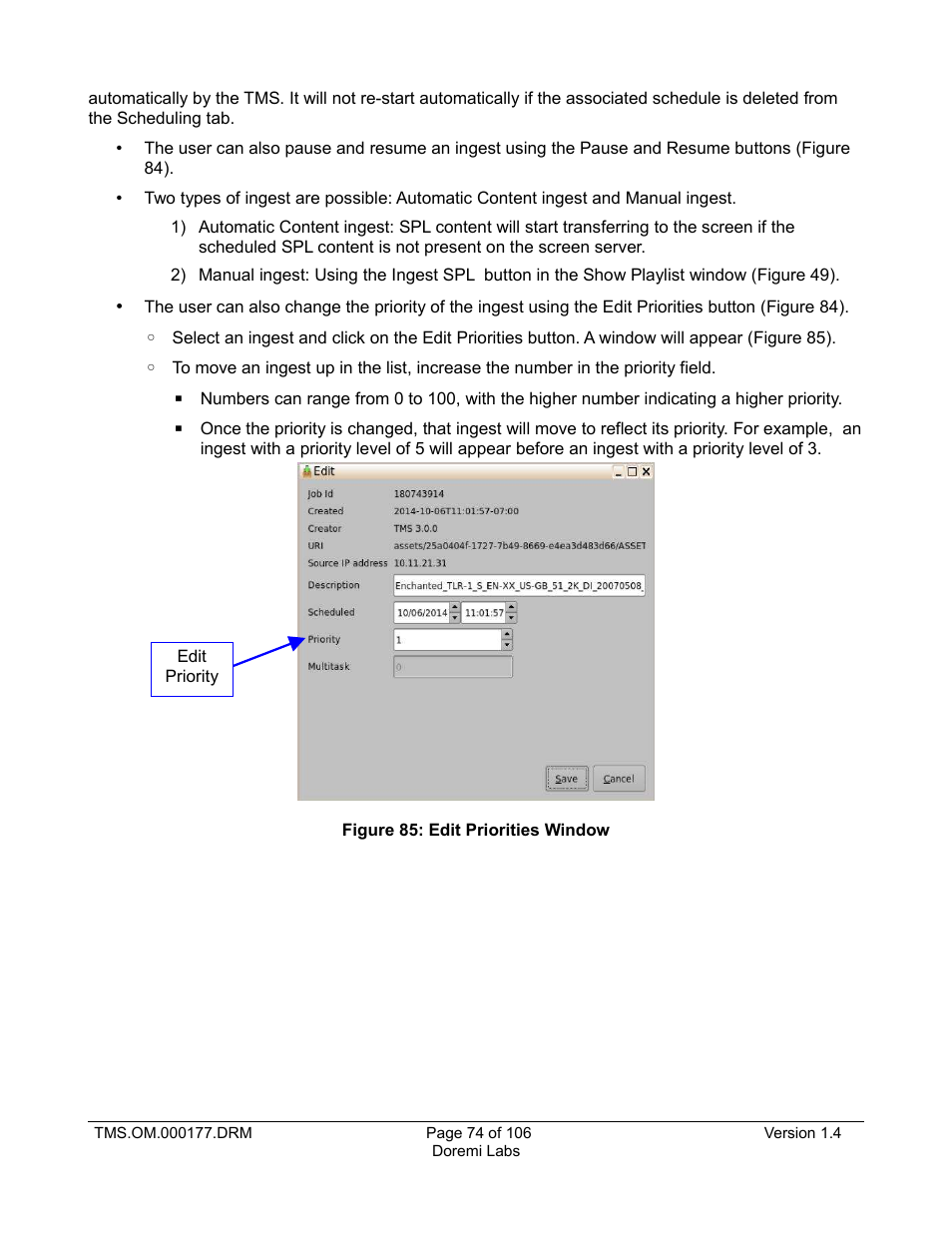 Doremi TMS User Manual | Page 74 / 106