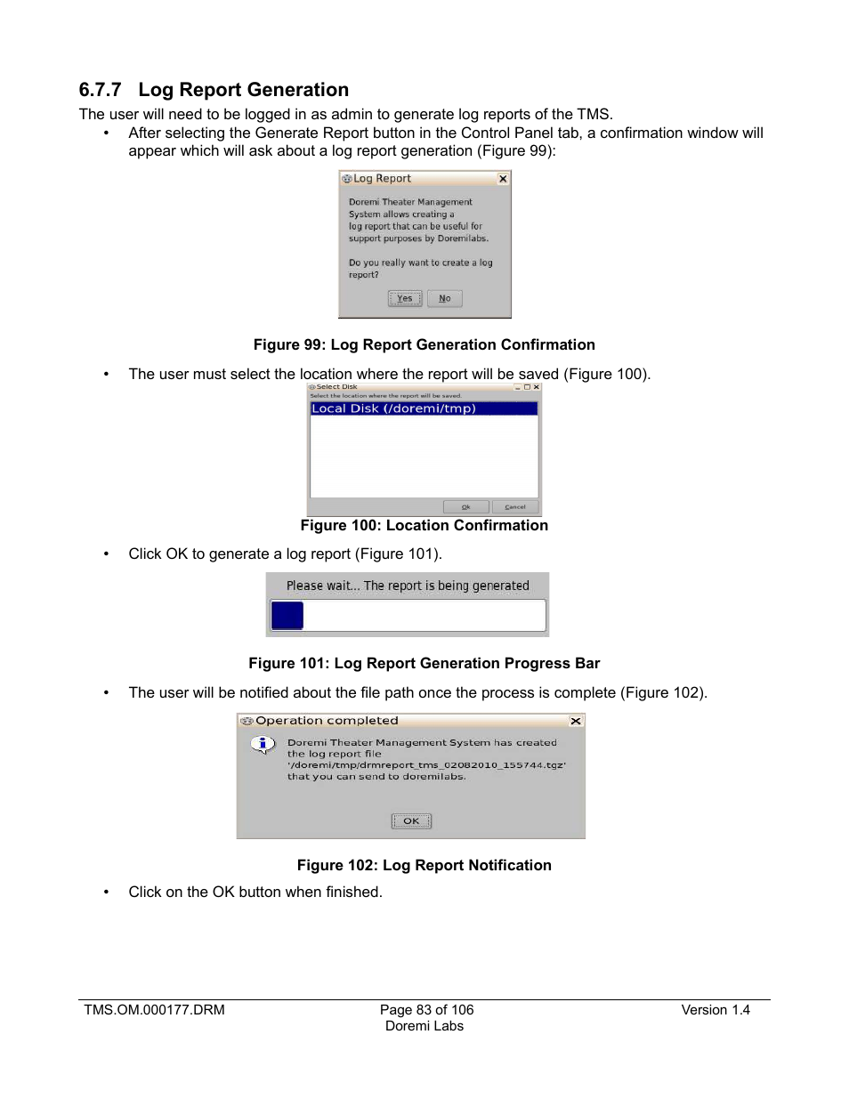 7 log report generation | Doremi TMS User Manual | Page 83 / 106