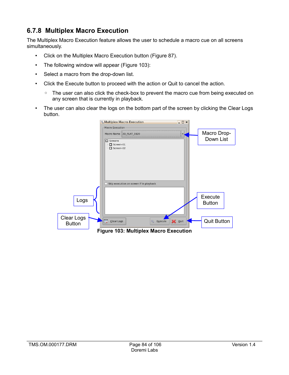 8 multiplex macro execution | Doremi TMS User Manual | Page 84 / 106