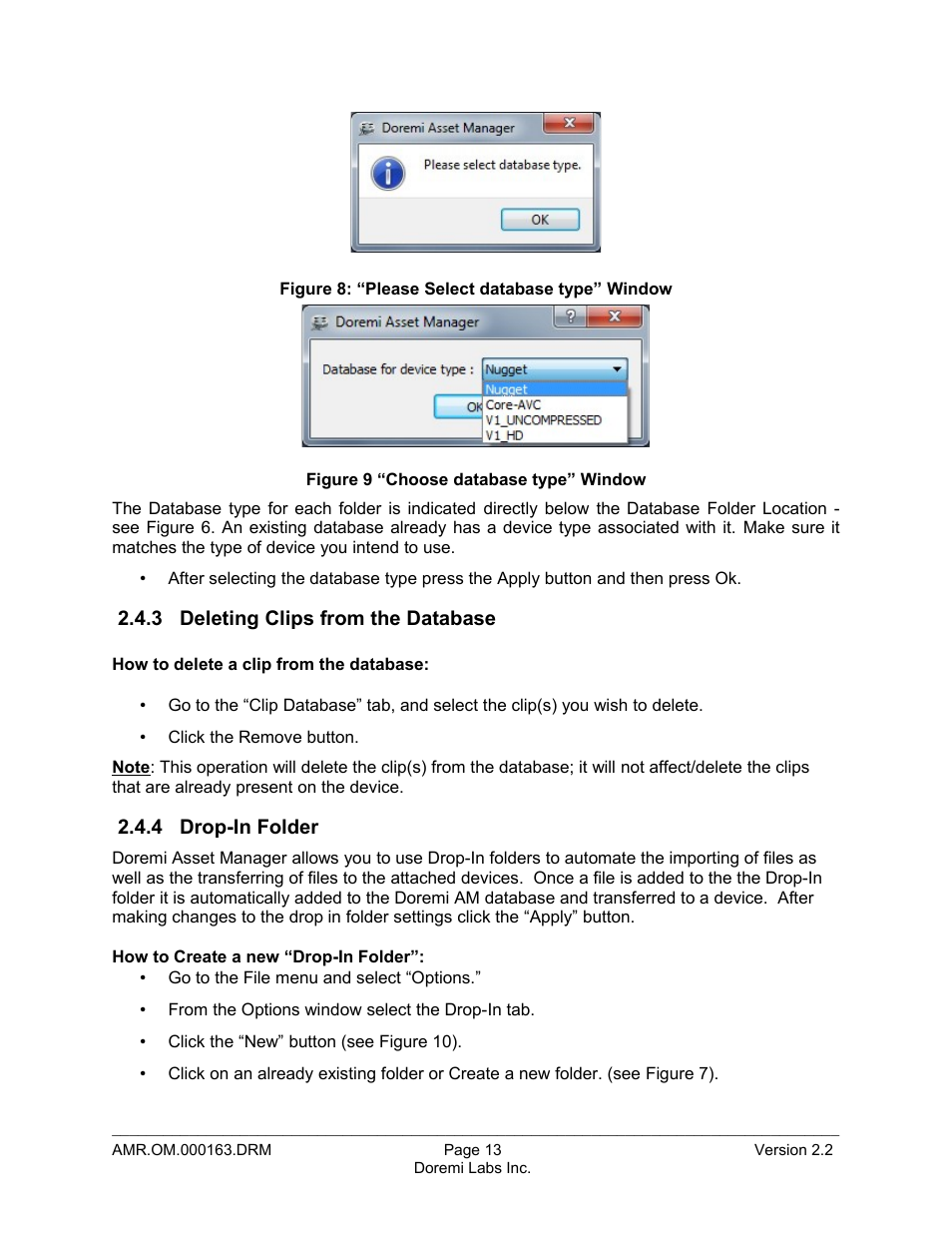 3 deleting clips from the database, 4 drop-in folder | Doremi Asset Manager User Manual | Page 13 / 84