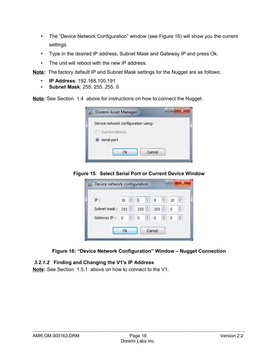 2 finding and changing the v1's ip address | Doremi Asset Manager User Manual | Page 18 / 84