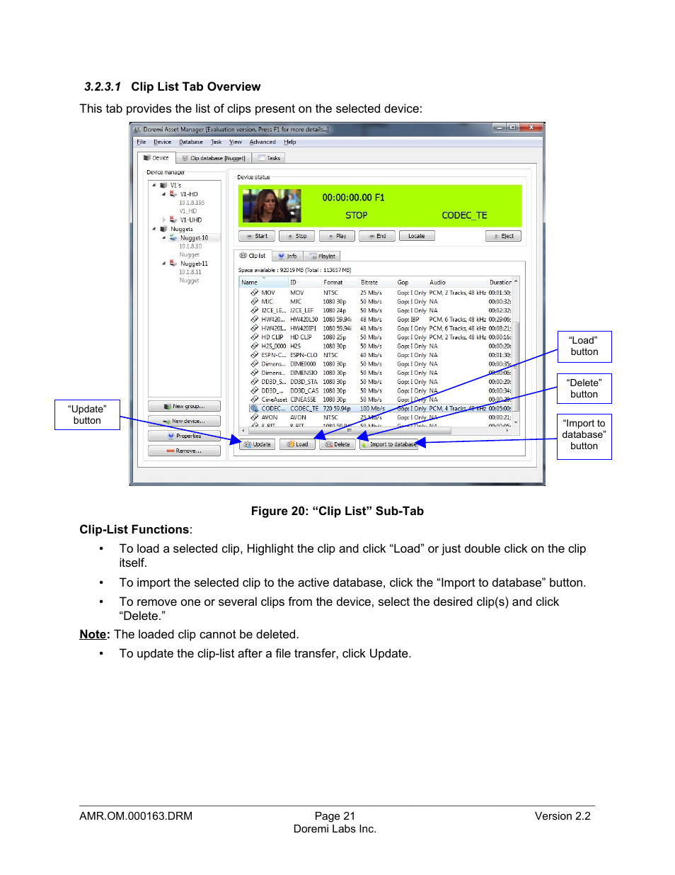 1 clip list tab overview | Doremi Asset Manager User Manual | Page 21 / 84