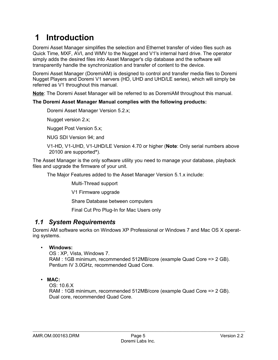 1 introduction, 1 system requirements | Doremi Asset Manager User Manual | Page 5 / 84