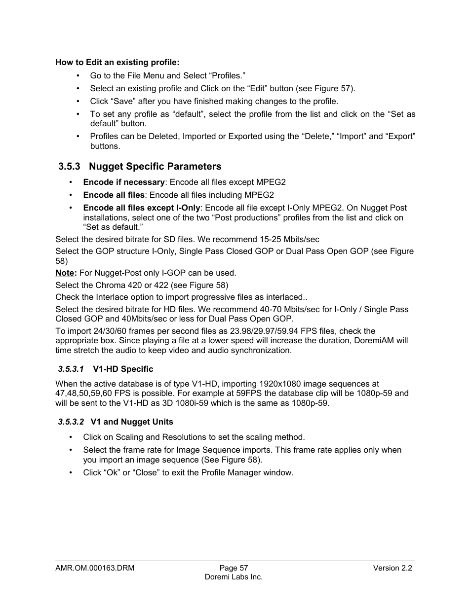 3 nugget specific parameters, 1 v1-hd specific, 2 v1 and nugget units | Doremi Asset Manager User Manual | Page 57 / 84