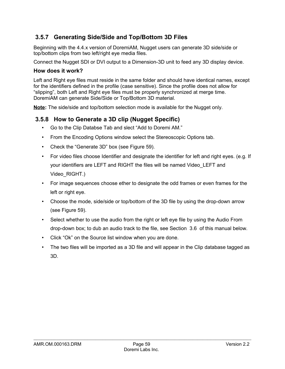 7 generating side/side and top/bottom 3d files, 8 how to generate a 3d clip (nugget specific) | Doremi Asset Manager User Manual | Page 59 / 84