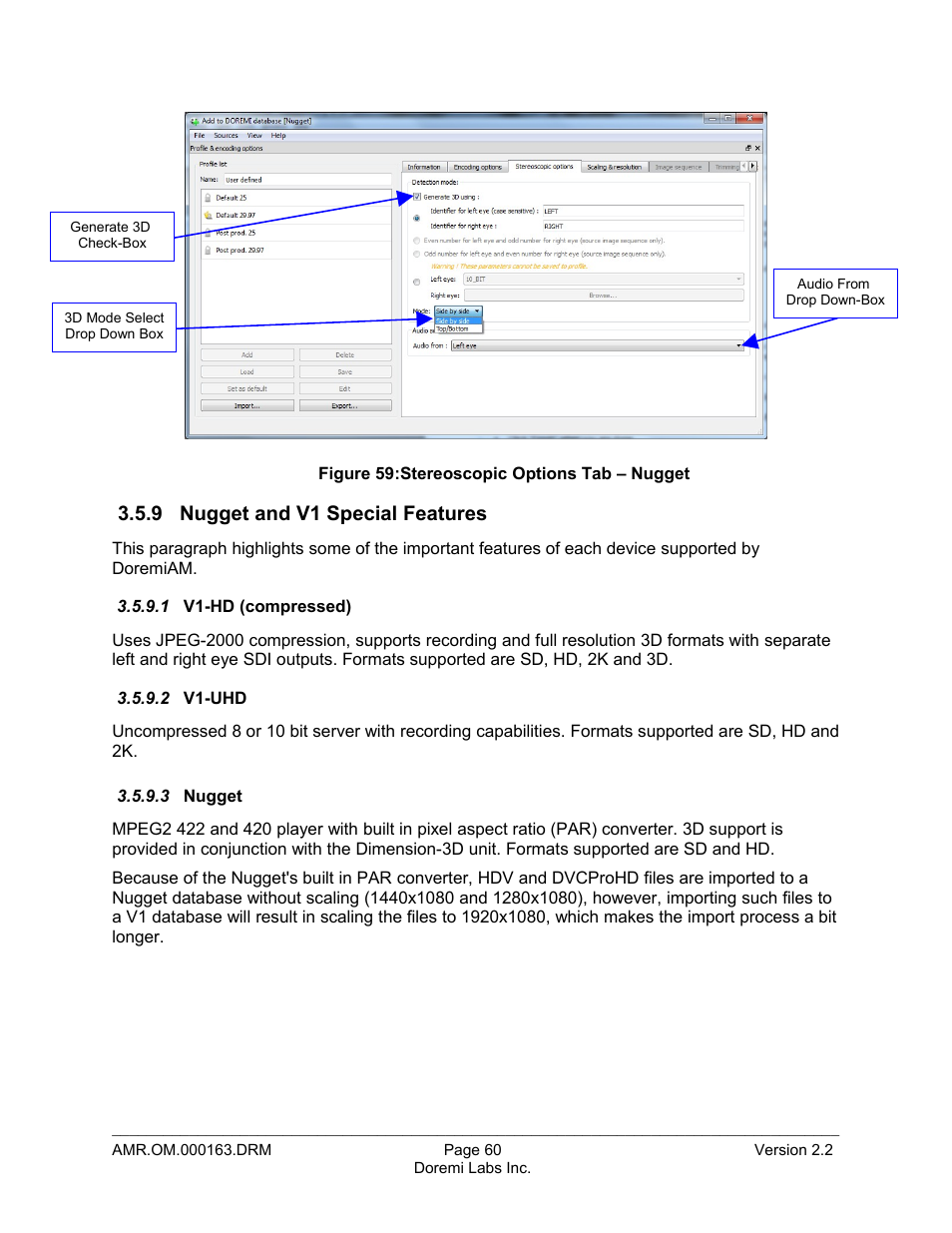 9 nugget and v1 special features, 1 v1-hd (compressed), 2 v1-uhd | 3 nugget | Doremi Asset Manager User Manual | Page 60 / 84