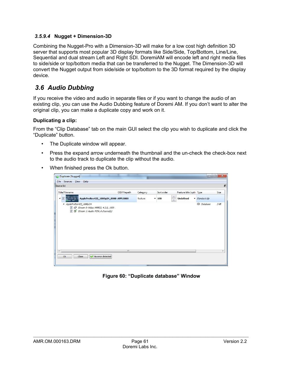 4 nugget + dimension-3d, 6 audio dubbing | Doremi Asset Manager User Manual | Page 61 / 84