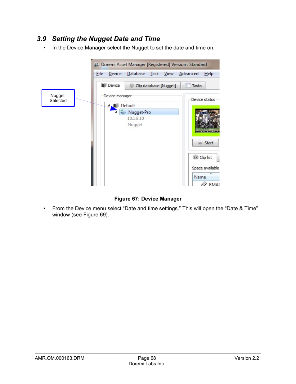 9 setting the nugget date and time | Doremi Asset Manager User Manual | Page 68 / 84