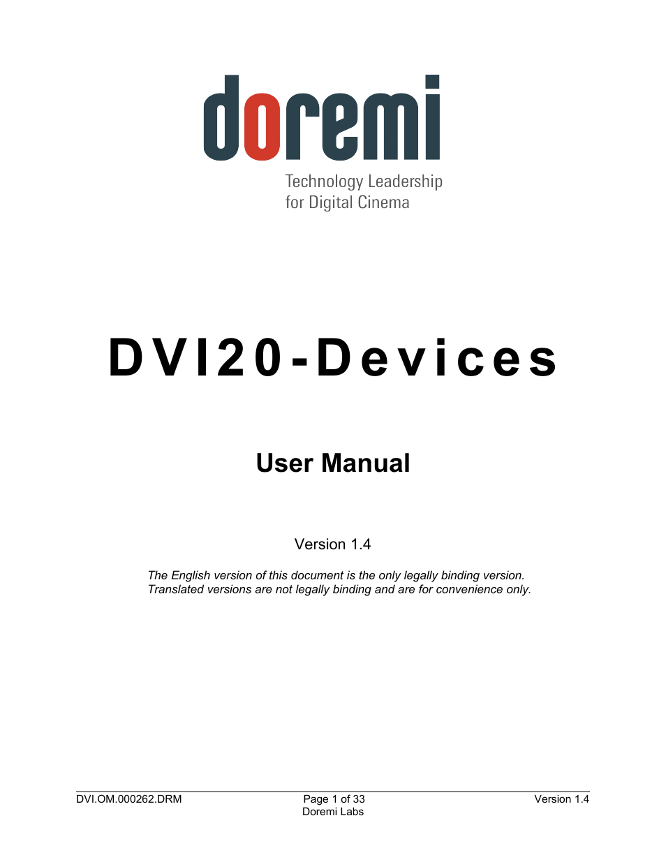 Doremi DSDI-20s User Manual | 33 pages