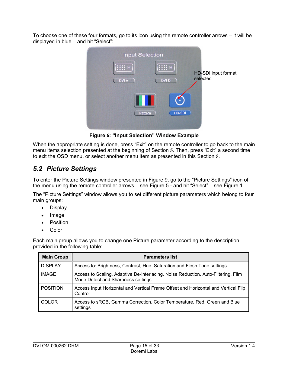 2 picture settings, Figure 6 | Doremi DSDI-20s User Manual | Page 15 / 33