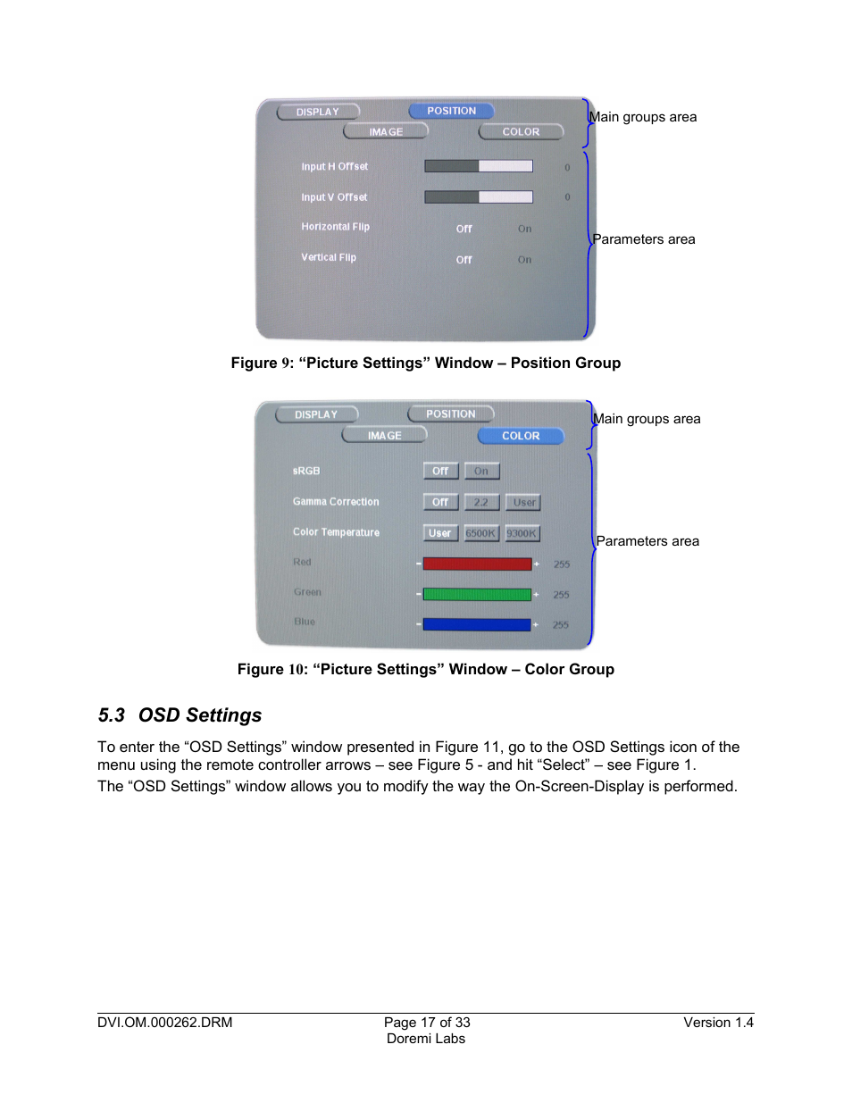 3 osd settings, Figure 9 | Doremi DSDI-20s User Manual | Page 17 / 33