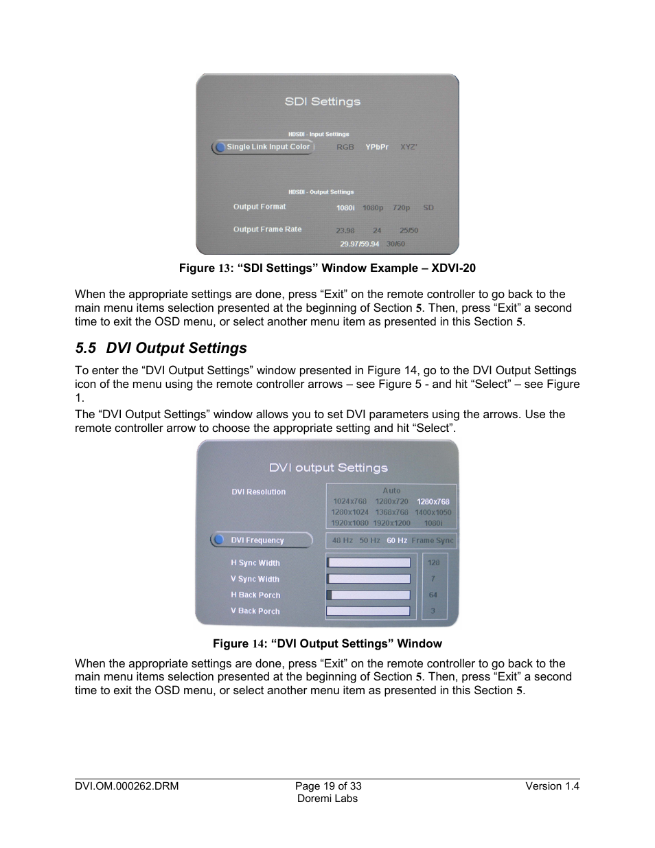 5 dvi output settings | Doremi DSDI-20s User Manual | Page 19 / 33