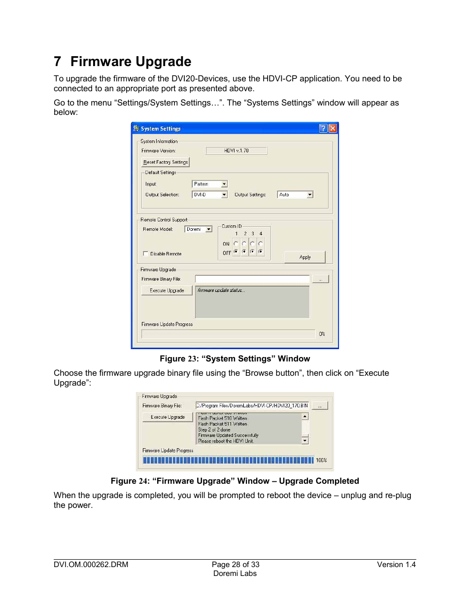 7 firmware upgrade | Doremi DSDI-20s User Manual | Page 28 / 33