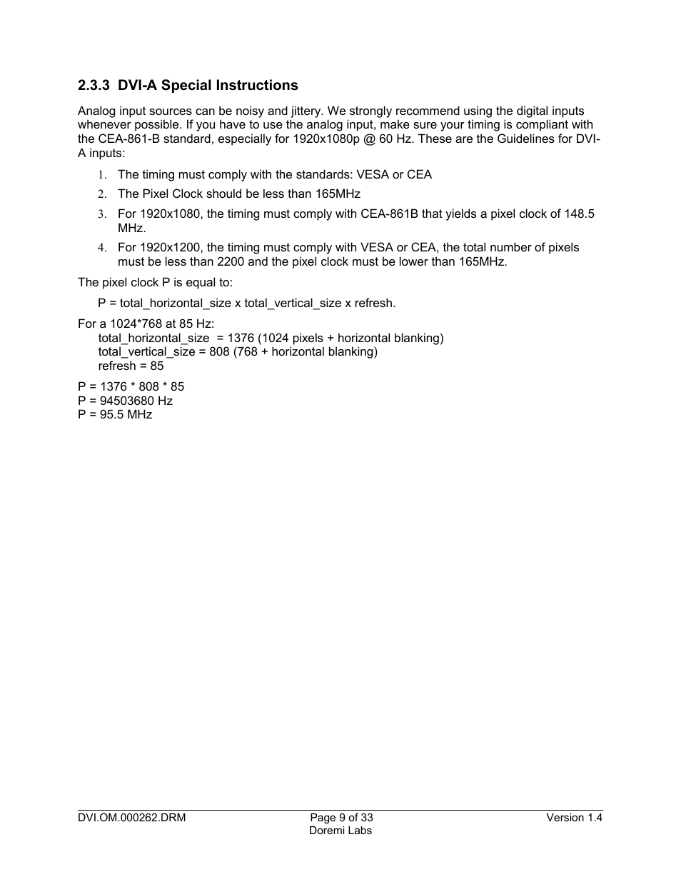 3 dvi-a special instructions | Doremi DSDI-20s User Manual | Page 9 / 33