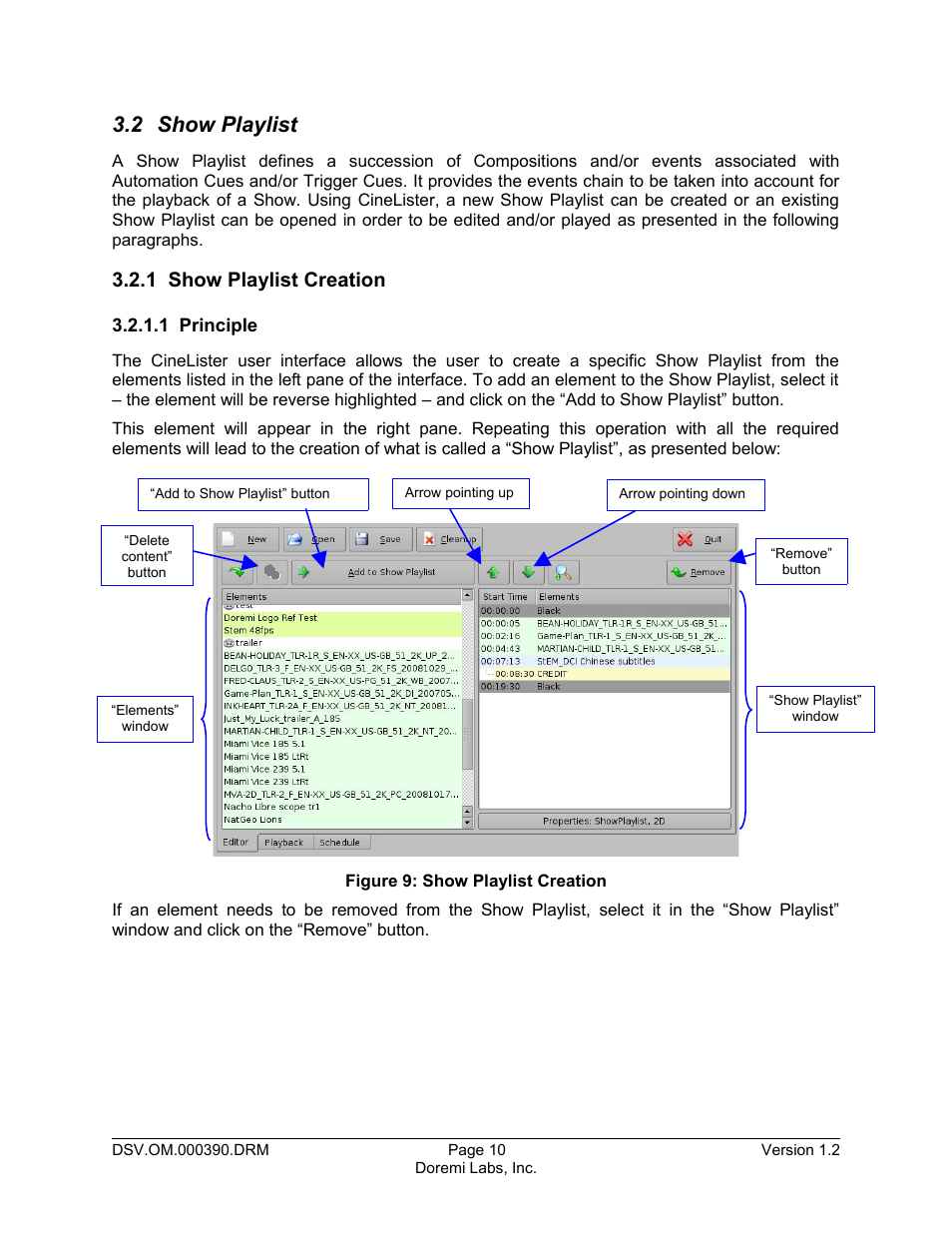 2 show playlist, 1 show playlist creation, 1 principle | Doremi DSV-J2 User Manual | Page 10 / 30