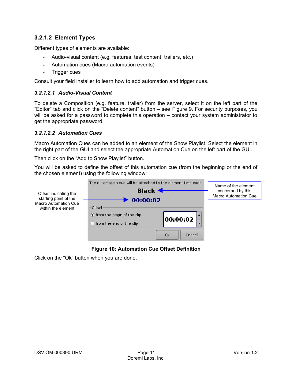 2 element types, 1 audio-visual content, 2 automation cues | Doremi DSV-J2 User Manual | Page 11 / 30