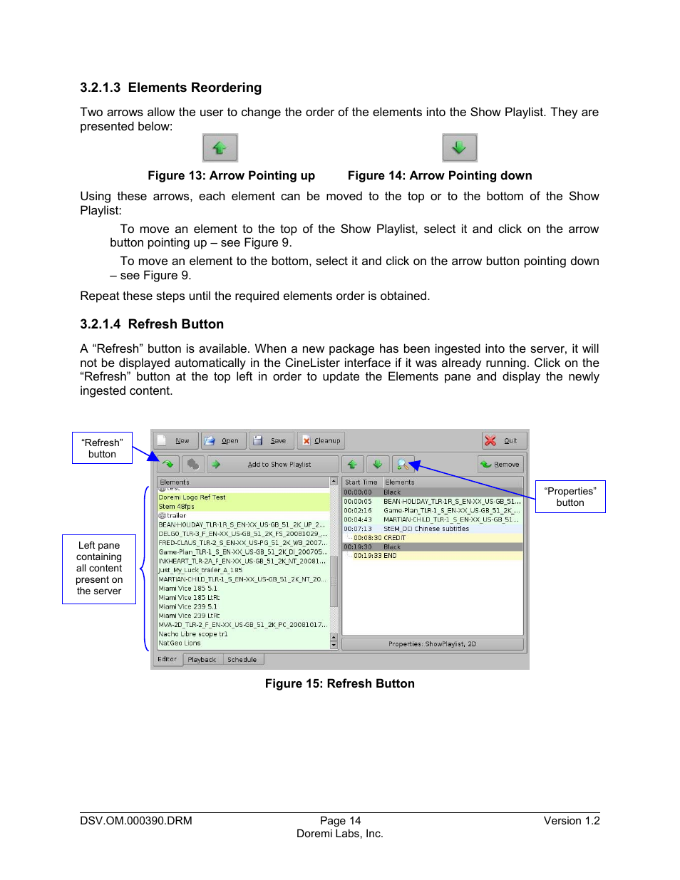 3 elements reordering, 4 refresh button | Doremi DSV-J2 User Manual | Page 14 / 30
