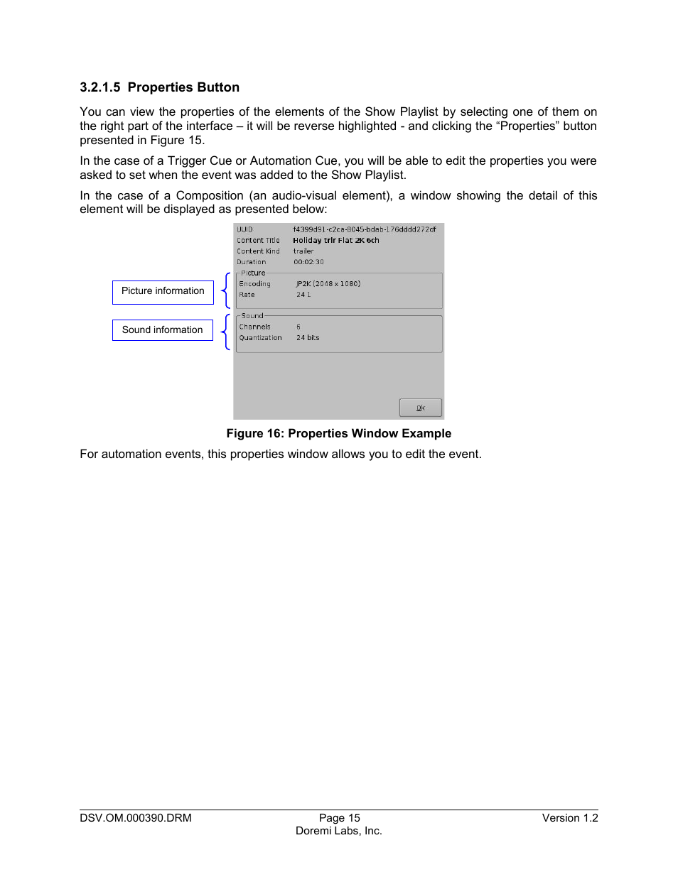 5 properties button | Doremi DSV-J2 User Manual | Page 15 / 30