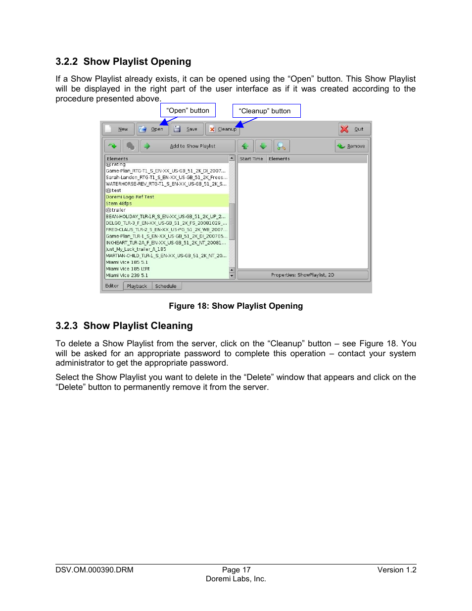 2 show playlist opening, 3 show playlist cleaning | Doremi DSV-J2 User Manual | Page 17 / 30