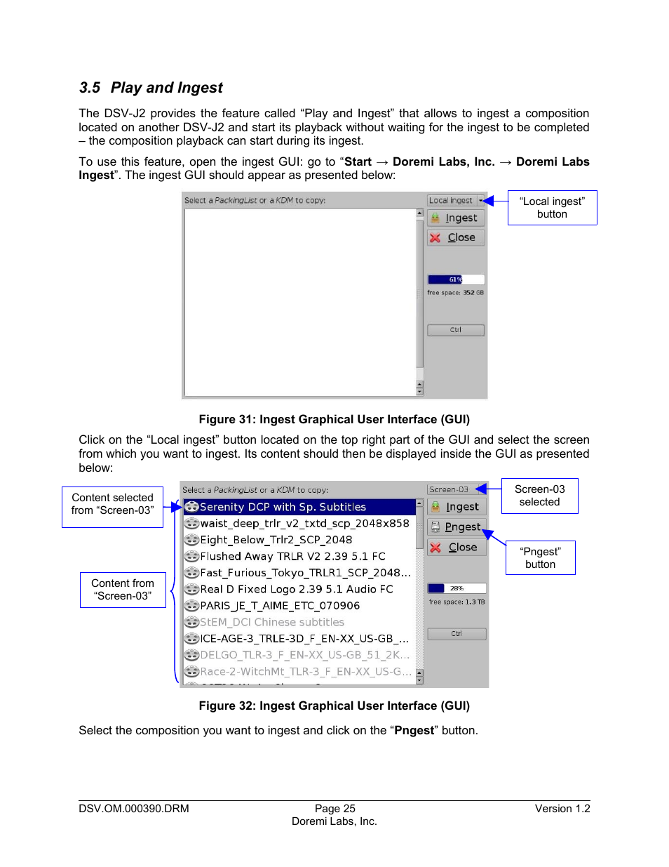 5 play and ingest | Doremi DSV-J2 User Manual | Page 25 / 30