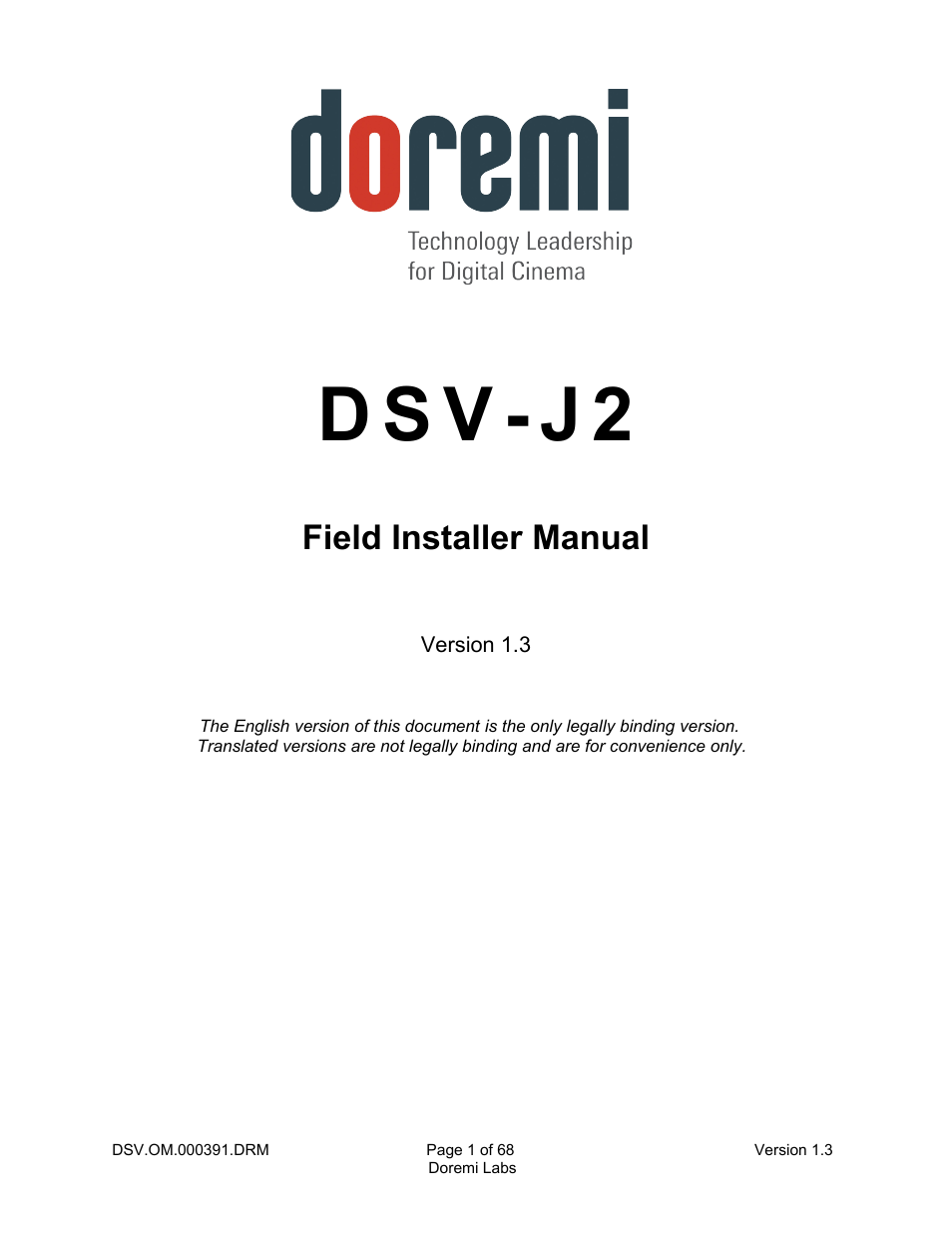 Doremi DSV-J2 User Manual | 68 pages