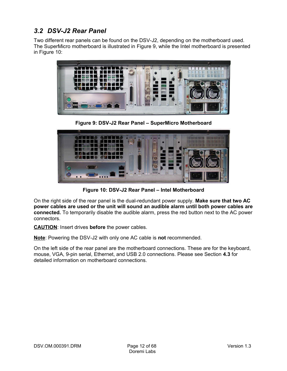 2 dsv-j2 rear panel | Doremi DSV-J2 User Manual | Page 12 / 68