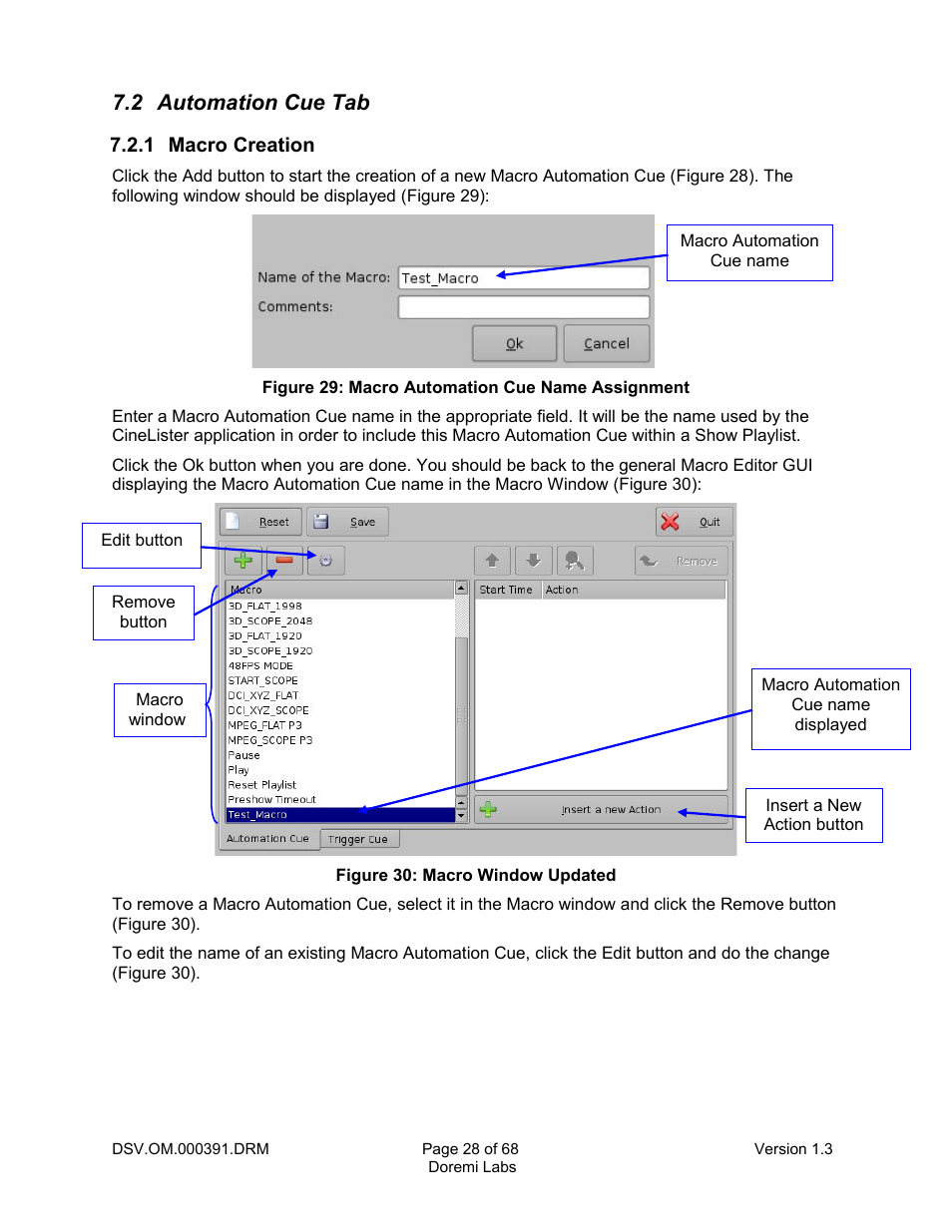 2 automation cue tab, 1 macro creation | Doremi DSV-J2 User Manual | Page 28 / 68