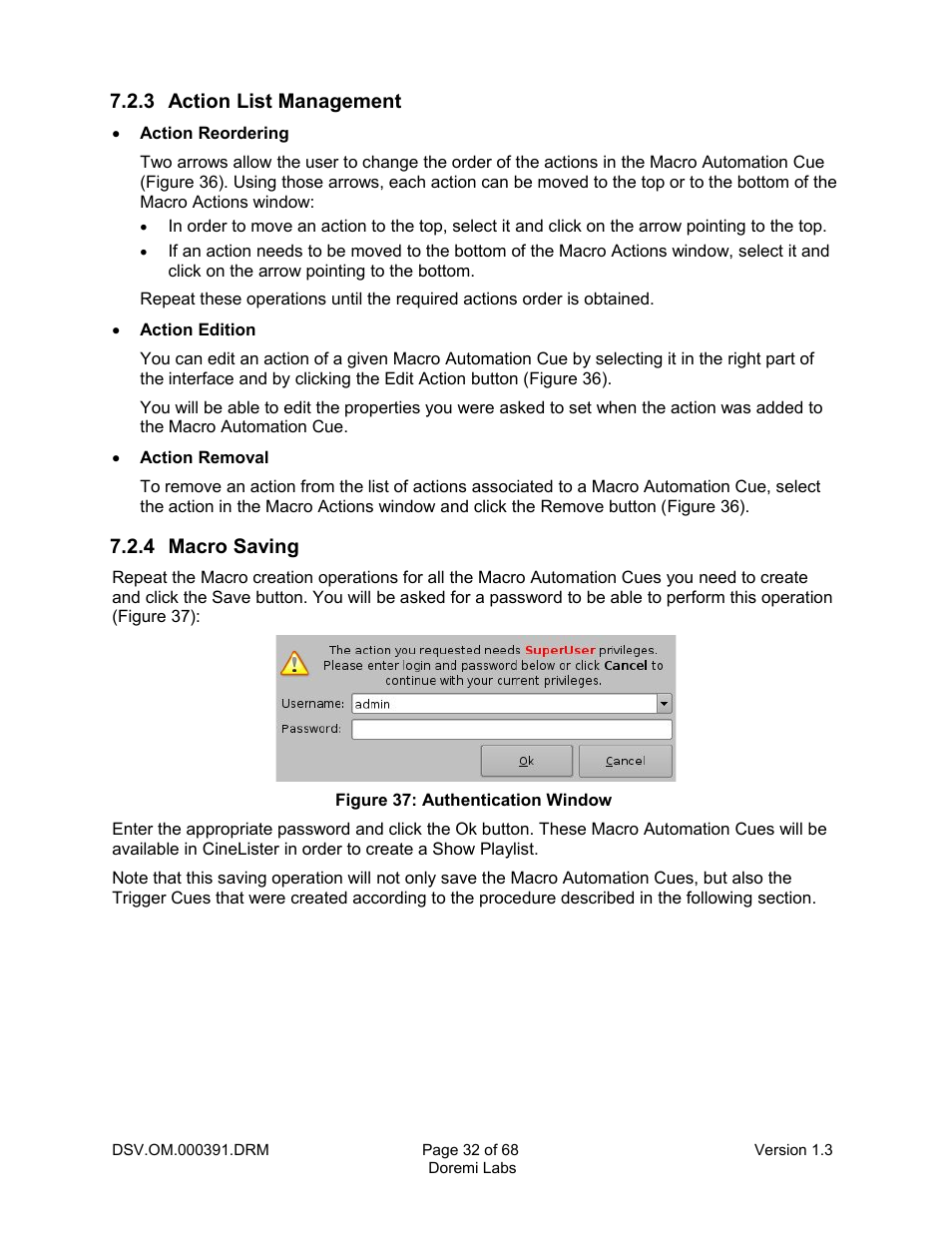 3 action list management, 4 macro saving | Doremi DSV-J2 User Manual | Page 32 / 68