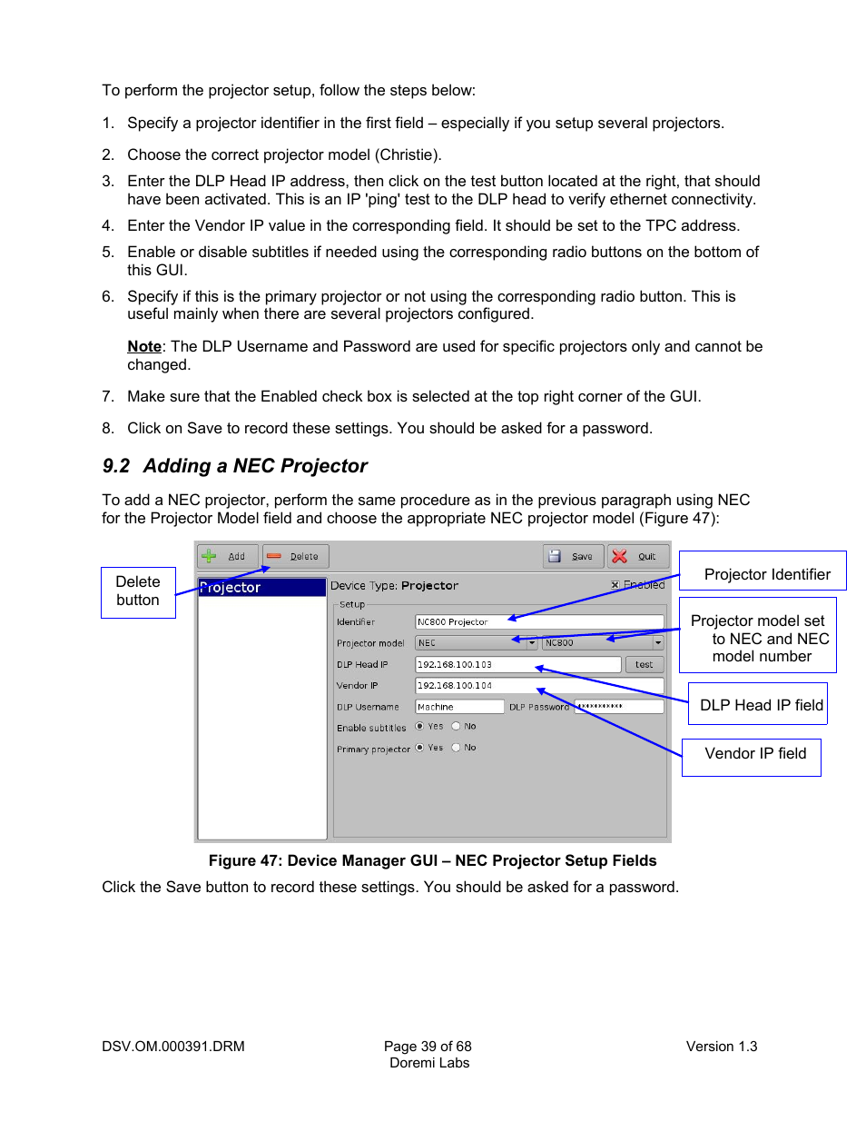 2 adding a nec projector | Doremi DSV-J2 User Manual | Page 39 / 68