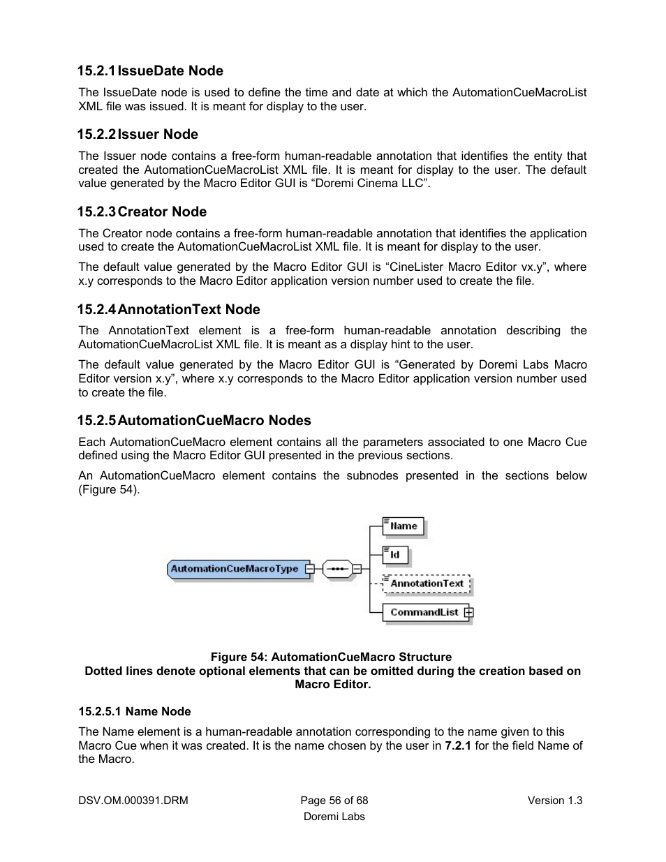 1 issuedate node, 2 issuer node, 3 creator node | 4 annotationtext node, 5 automationcuemacro nodes, 1 name node | Doremi DSV-J2 User Manual | Page 56 / 68