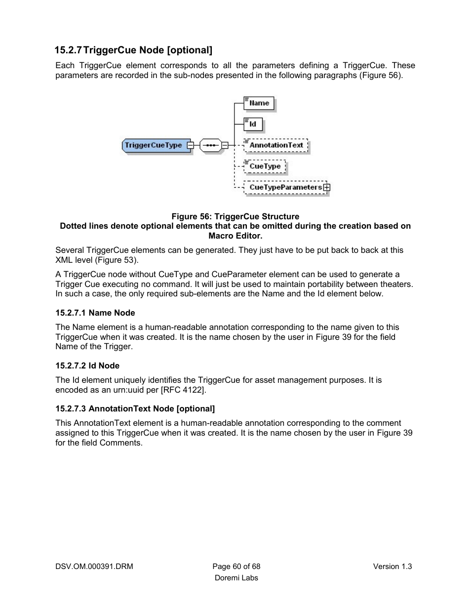 7 triggercue node [optional, 1 name node, 2 id node | 3 annotationtext node [optional | Doremi DSV-J2 User Manual | Page 60 / 68