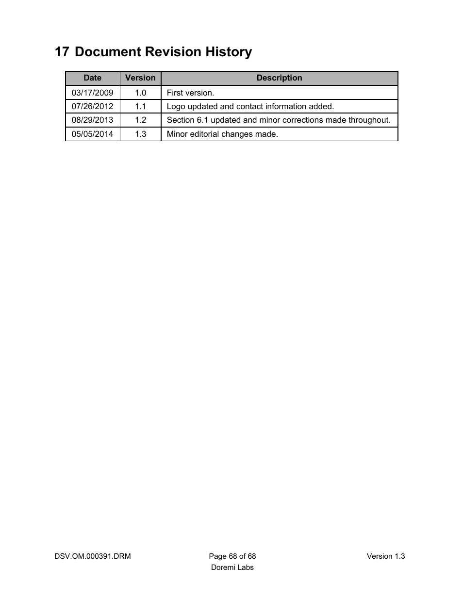 17 document revision history | Doremi DSV-J2 User Manual | Page 68 / 68