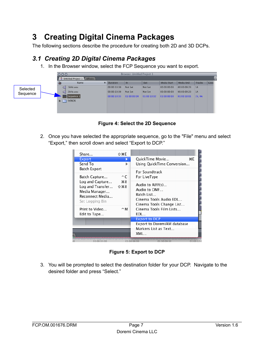 3 creating digital cinema packages, 1 creating 2d digital cinema packages | Doremi Final Cut Pro User Manual | Page 7 / 18