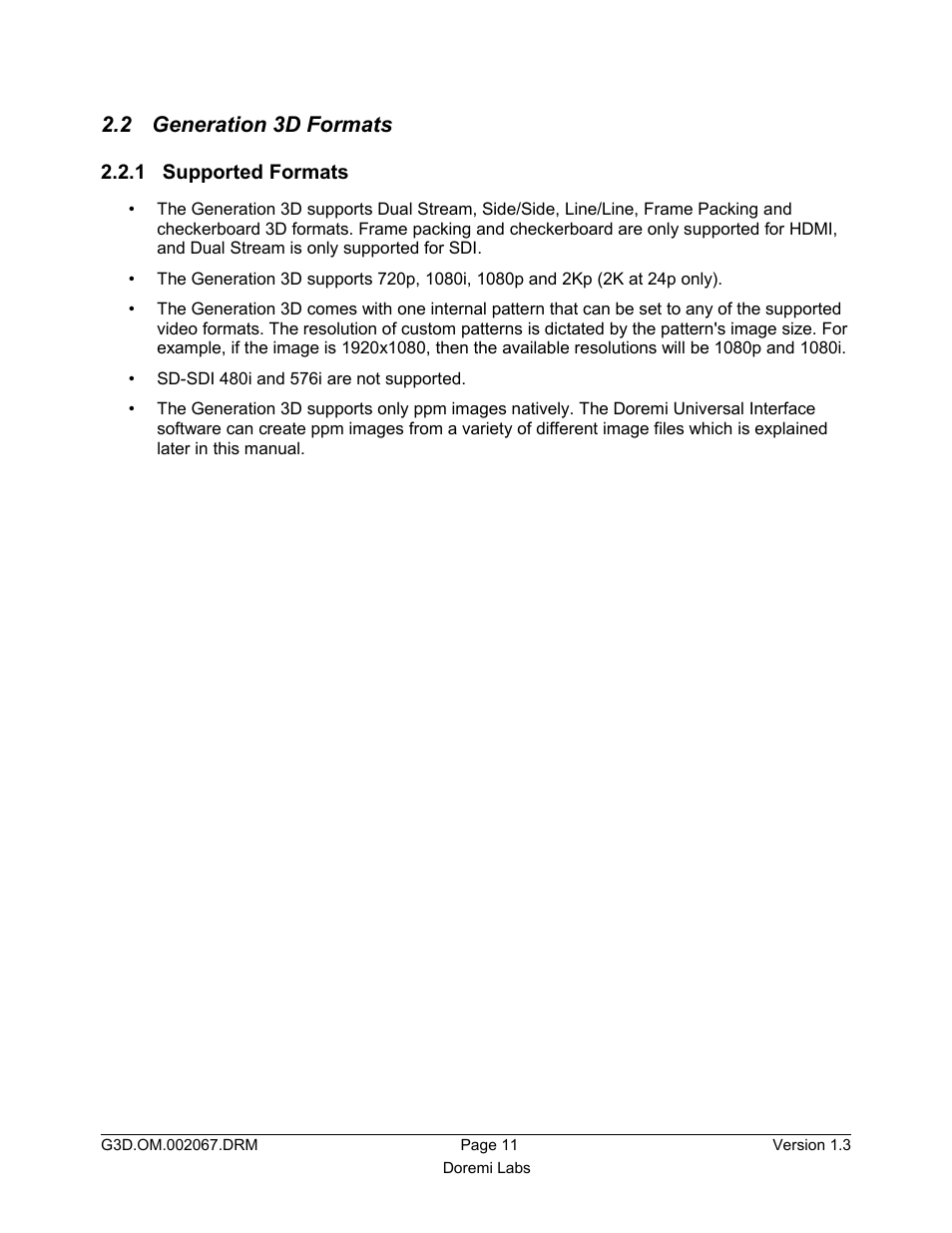 2 generation 3d formats, 1 supported formats | Doremi GENeration3D User Manual | Page 11 / 40