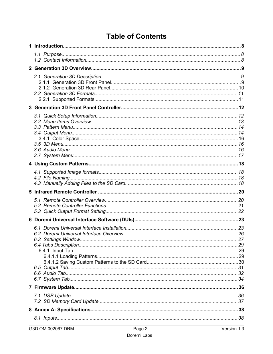 Doremi GENeration3D User Manual | Page 2 / 40