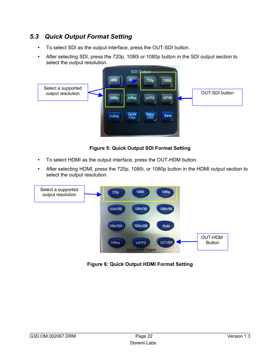 3 quick output format setting | Doremi GENeration3D User Manual | Page 22 / 40
