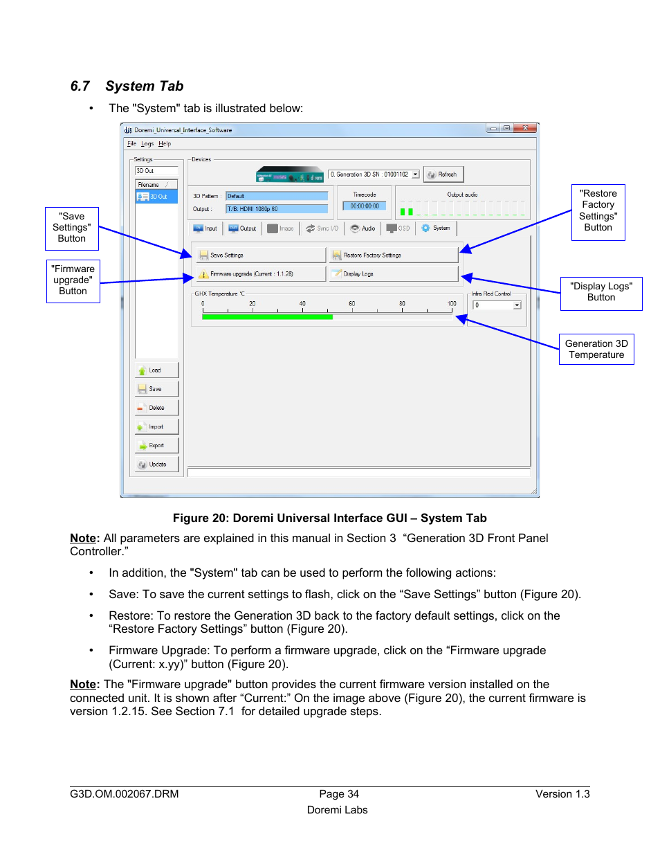 7 system tab | Doremi GENeration3D User Manual | Page 34 / 40