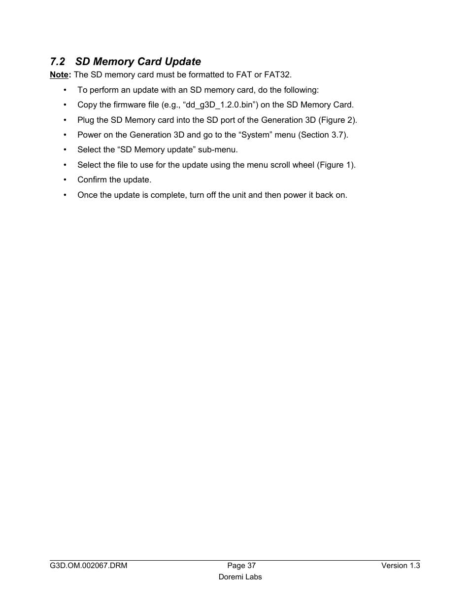 2 sd memory card update | Doremi GENeration3D User Manual | Page 37 / 40