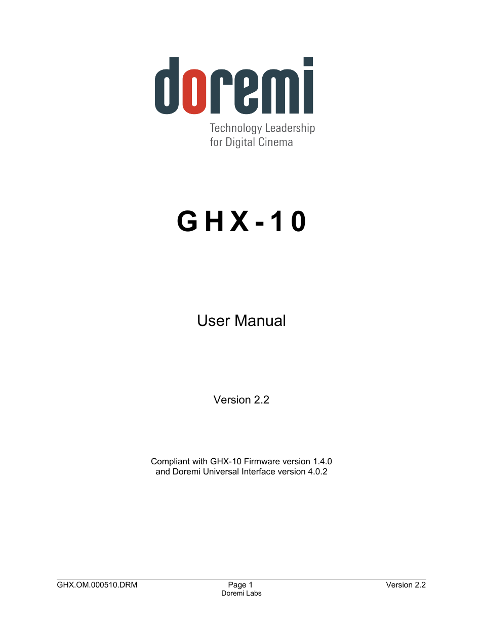 Doremi GHX-10 User Manual | 36 pages