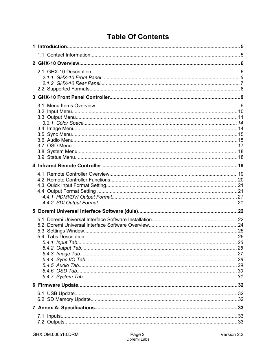 Doremi GHX-10 User Manual | Page 2 / 36