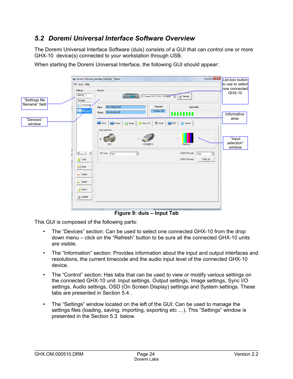2 doremi universal interface software overview | Doremi GHX-10 User Manual | Page 24 / 36