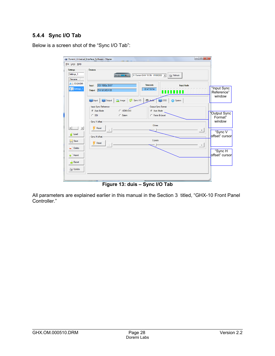 4 sync i/o tab | Doremi GHX-10 User Manual | Page 28 / 36