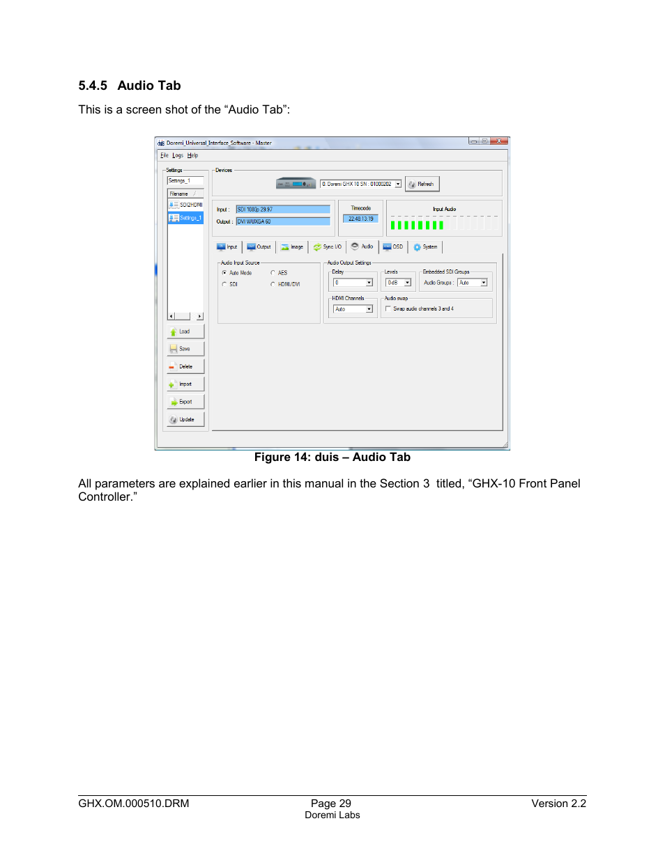 5 audio tab | Doremi GHX-10 User Manual | Page 29 / 36