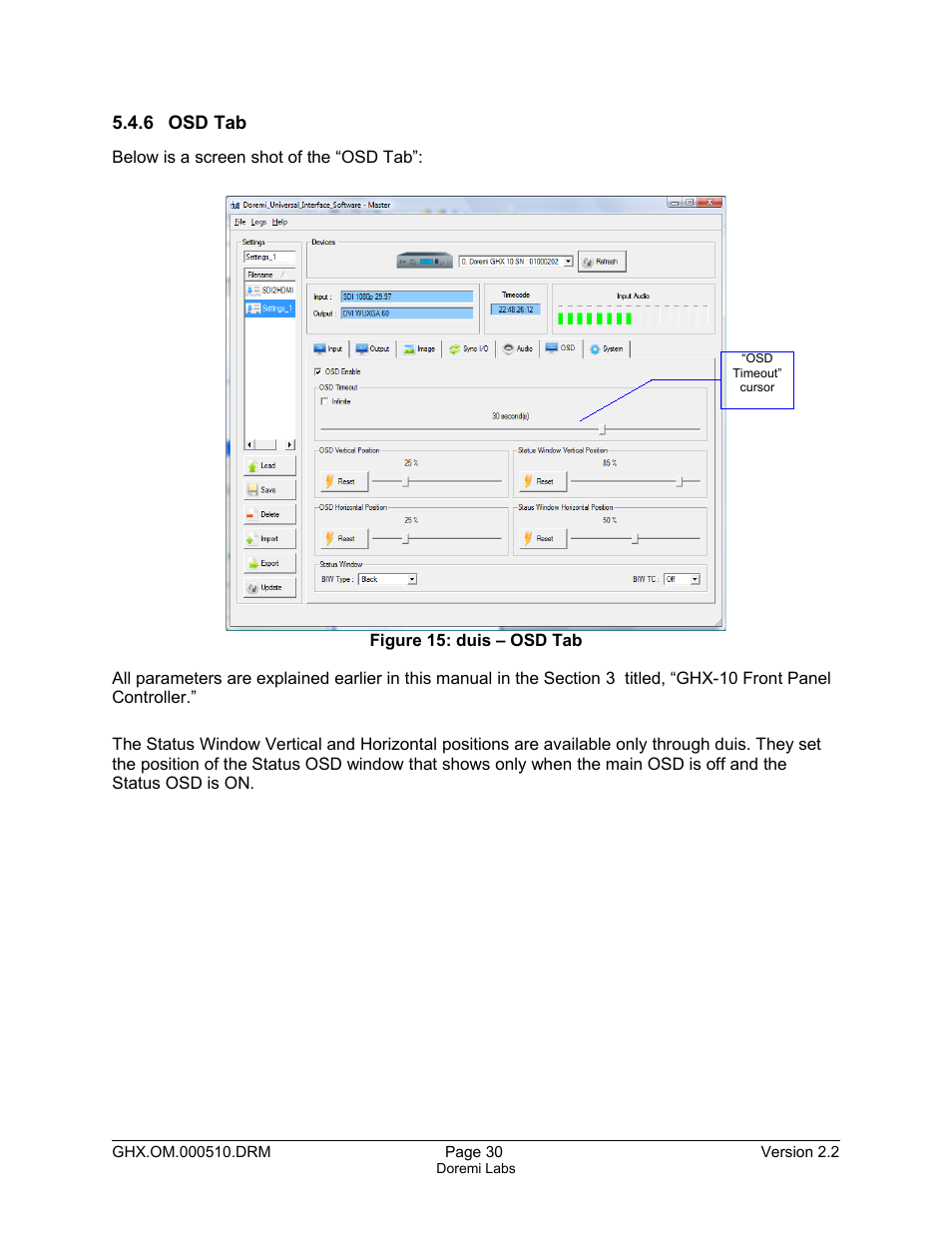 6 osd tab | Doremi GHX-10 User Manual | Page 30 / 36
