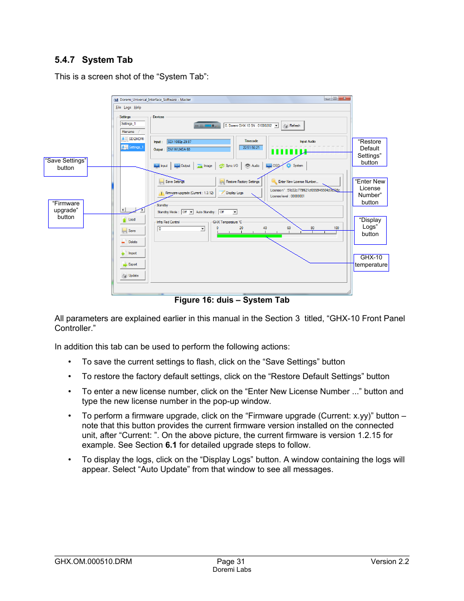 7 system tab | Doremi GHX-10 User Manual | Page 31 / 36